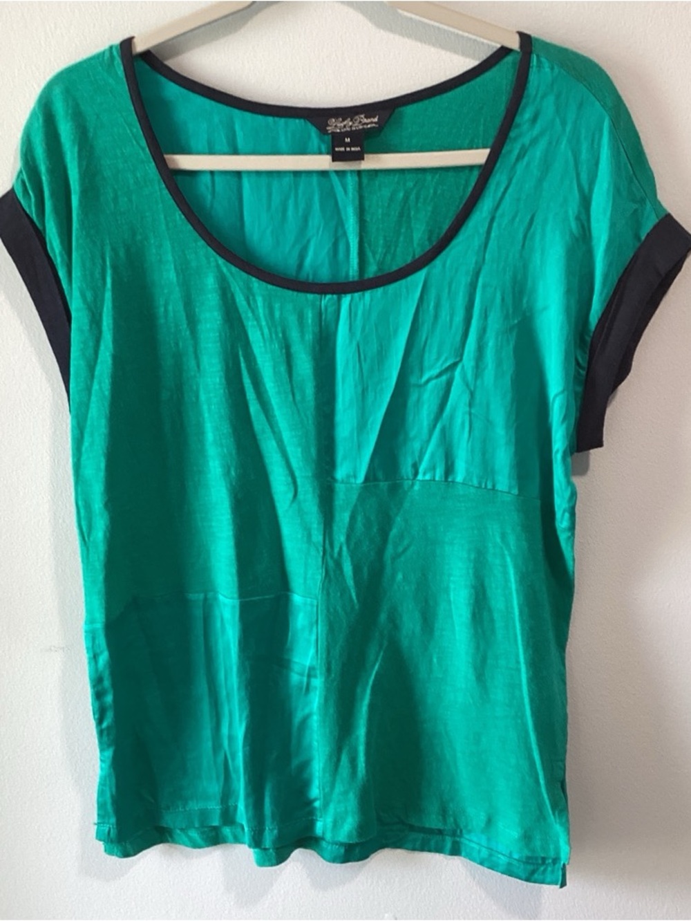 Lucky Brand Teal Scoop Neck Tee with Black Trim